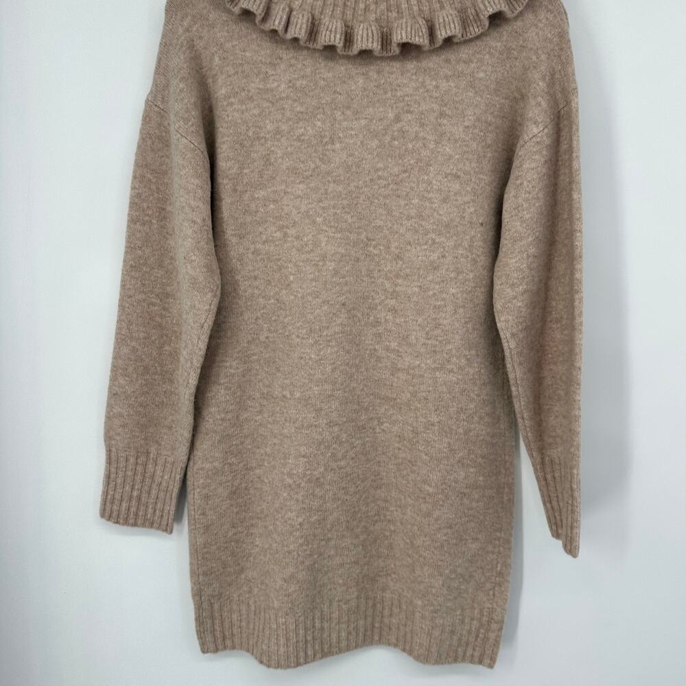 Camila Coelho Sweater Dress Peter Pan Collar Ruffle Chunky Knit Revolve Mini Tan - Picture 6 of 10